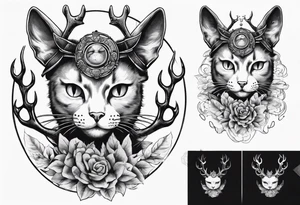 A cat with antlers and wearing a monacle tattoo idea