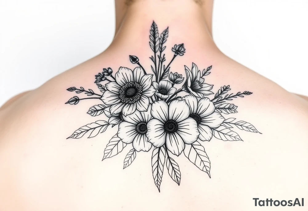 Birth flower bouquet with August August November August and October birth flowers tattoo idea