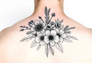 Birth flower bouquet with August August November August and October birth flowers tattoo idea