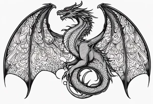 Mother dragon wings spread mushrooms tattoo idea