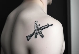 S handicap sign based stick and poke tattoo on underarm carrying an ak47 tattoo idea