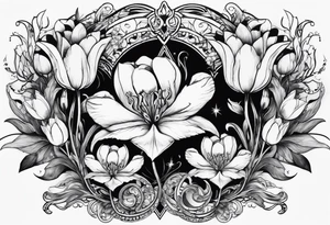 Scorpio and Leo with black and white tulips tattoo idea