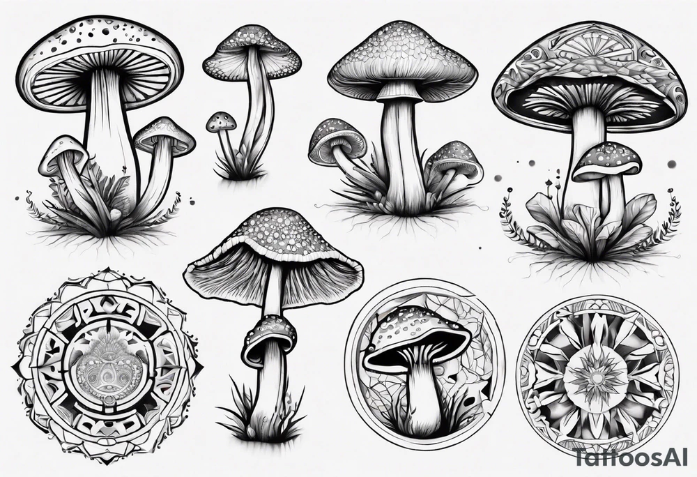 book, mushrooms, psychedelic, mandala tattoo idea