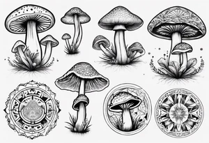 book, mushrooms, psychedelic, mandala tattoo idea