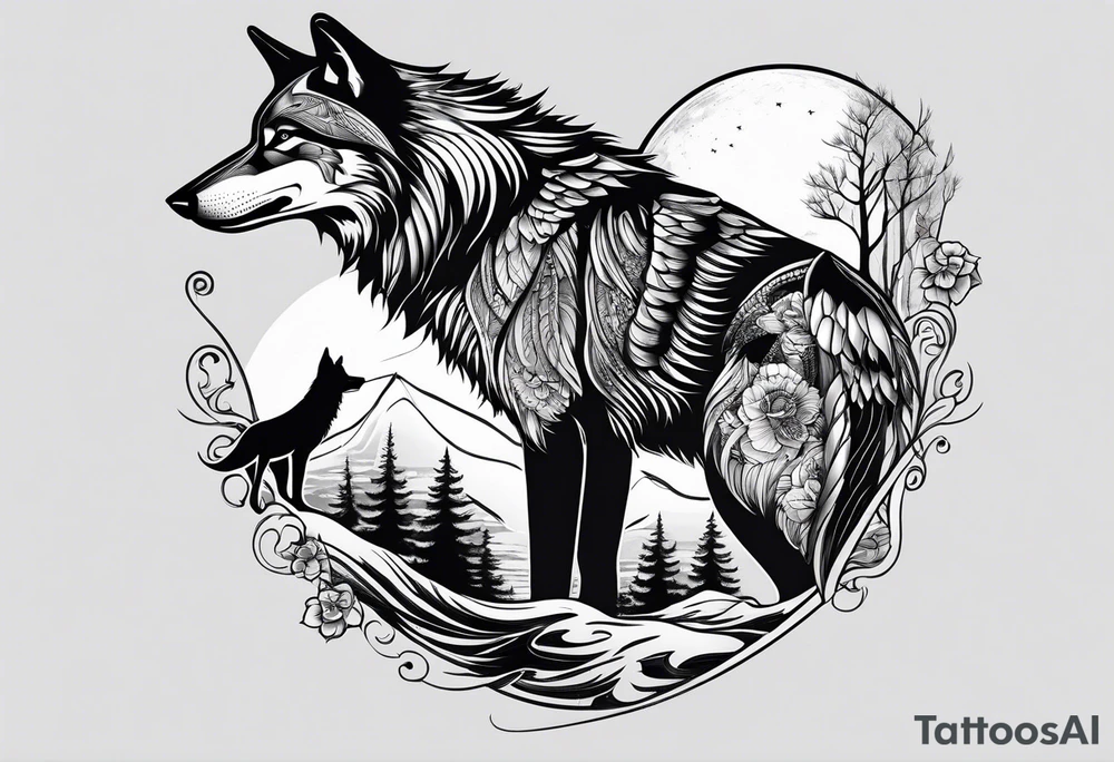 A loon and a wolf tattoo idea