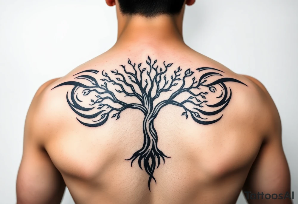 Tree moving in a spiral direction tattoo idea