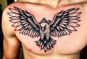 majestic eagle spreading wings against mountain peaks tattoo idea