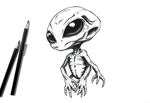 A street stencil style drawing of an cute alien tattoo idea