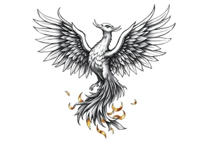 magnificent phoenix rising from golden flames with trailing embers tattoo idea