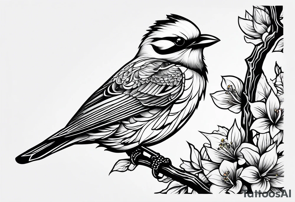 Bird powerfully looking while on a branch tattoo idea