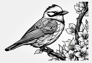 Bird powerfully looking while on a branch tattoo idea