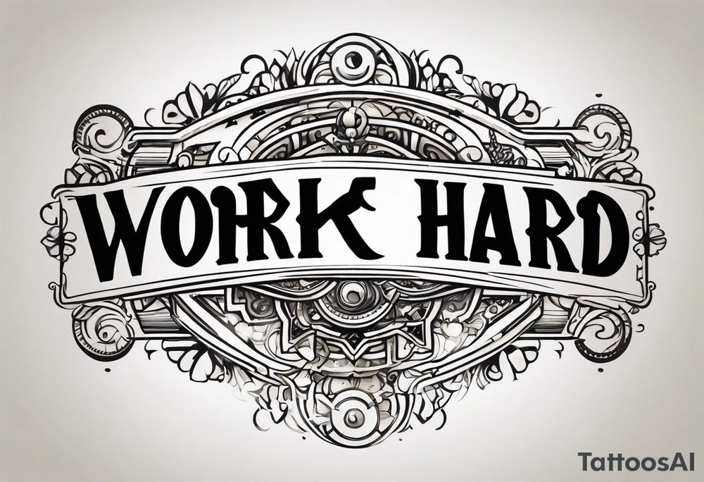 I want a tattoo containing the following two words "work hard" and "play hard" in a steam punk design tattoo idea
