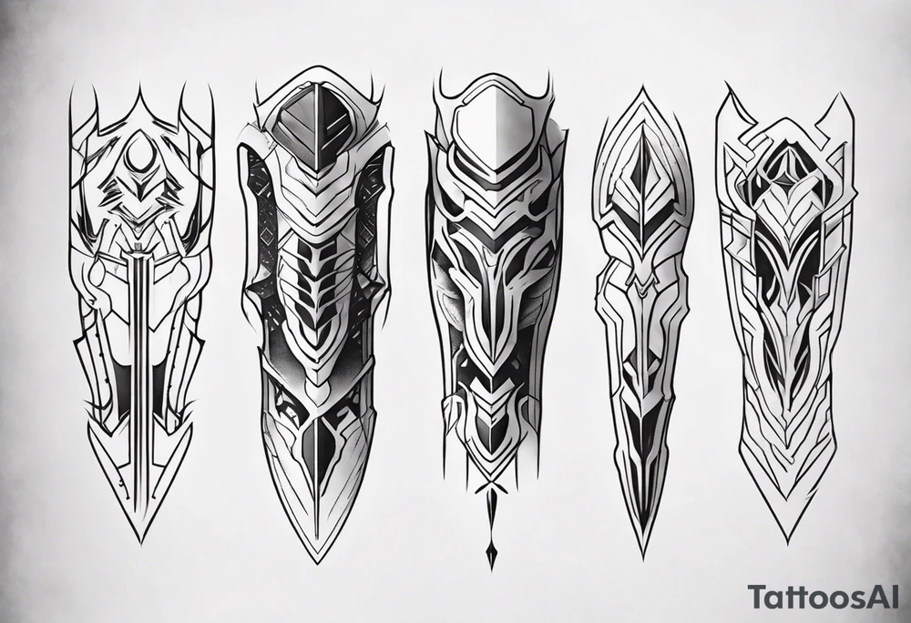Futuristic leg armor symmetrical tattoo idea