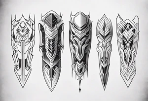 Futuristic leg armor symmetrical tattoo idea