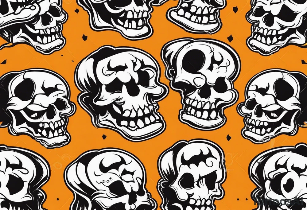 skull laughing black and orange tattoo idea