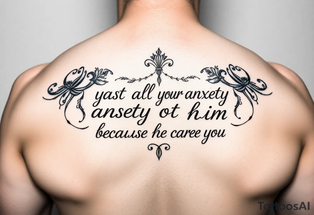 cast all your anxiety on him because he cares for you" tattoo idea