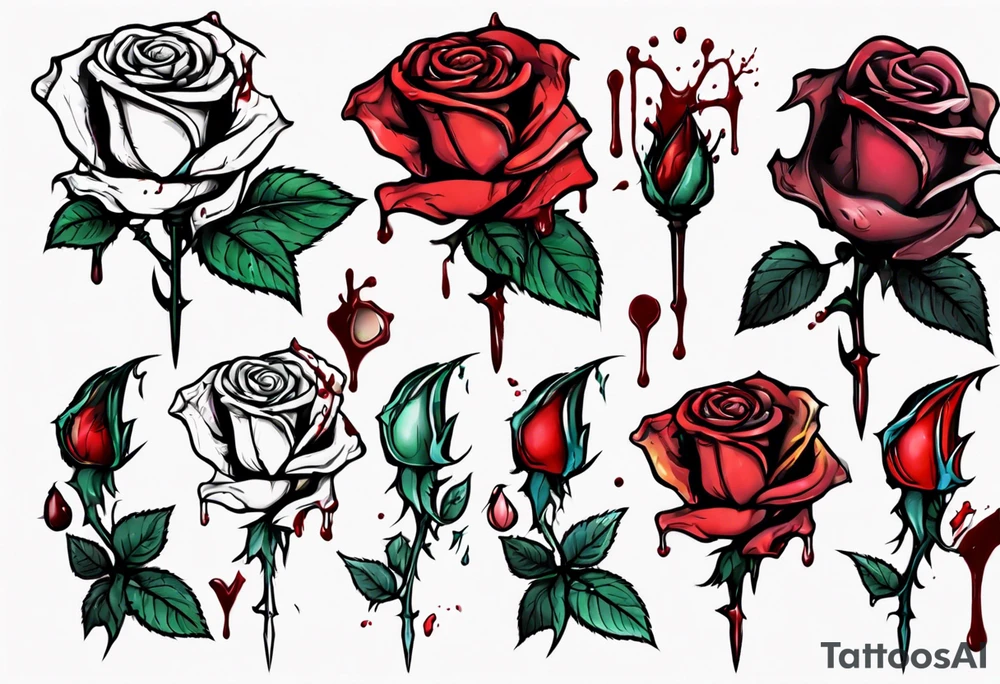rose flower whose stem is broken with blood dripping from the break tattoo idea