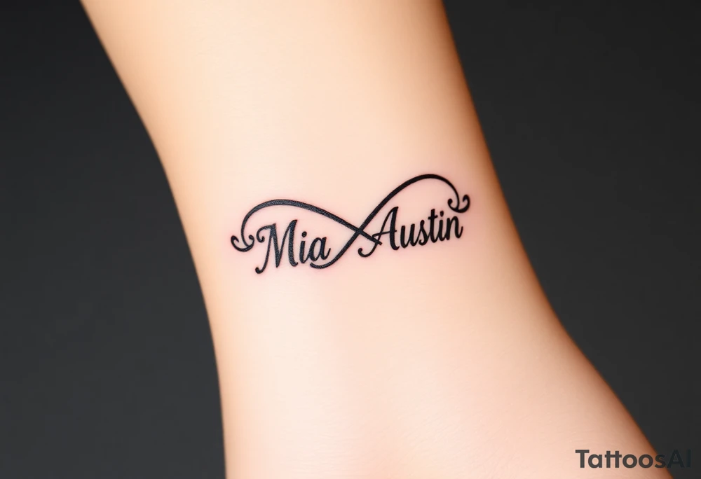 Infinity symbol with the name's Mia and Austin tattoo idea