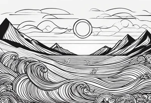 Line art minimalist sun mountain ocean simple 
Basic tattoo idea