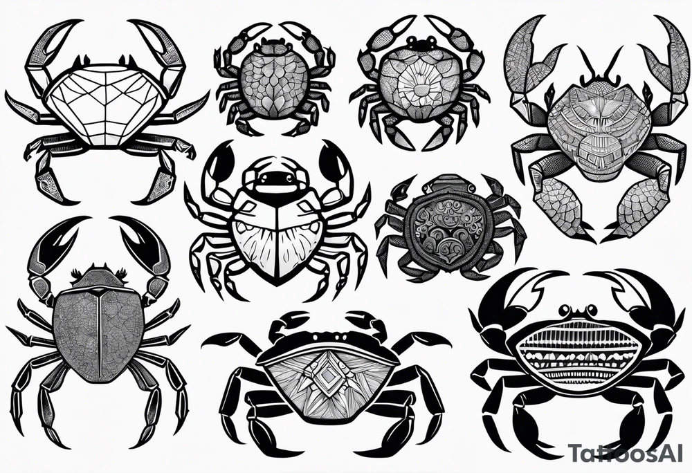 Variety of crabs style flash sheet tattoo idea