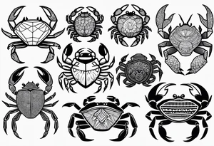 Variety of crabs style flash sheet tattoo idea