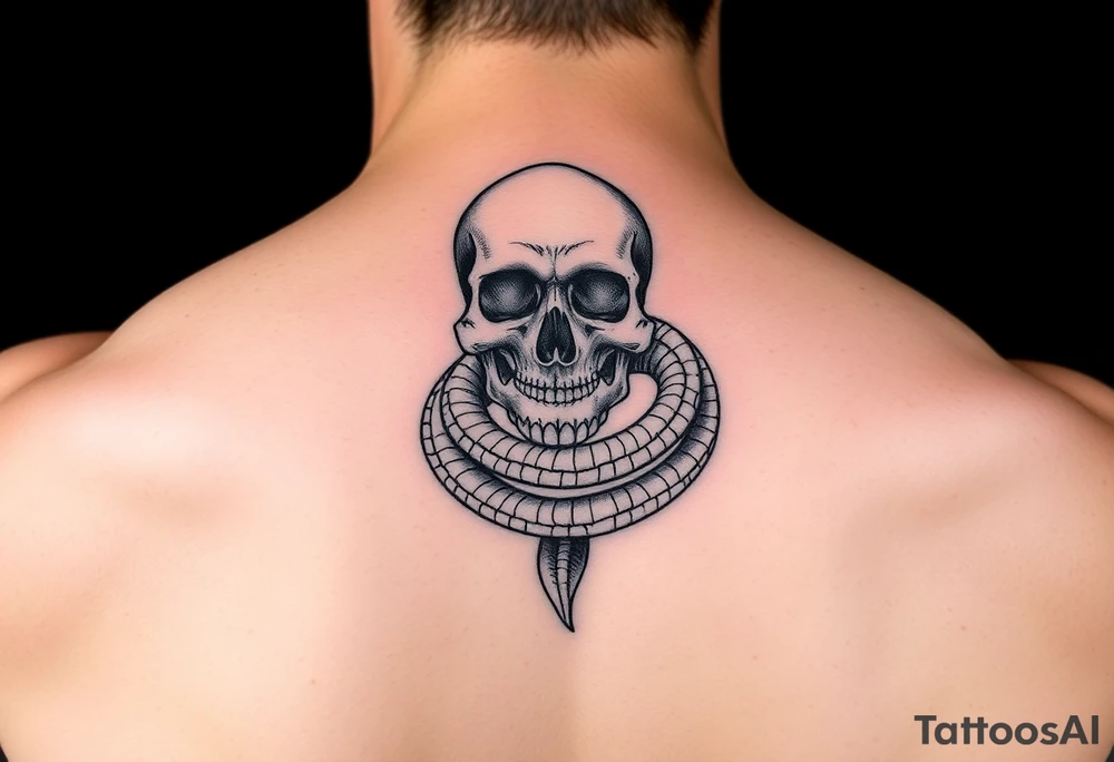 stack of skulls with a serpent wrapping around tattoo idea