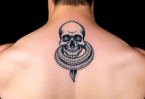 stack of skulls with a serpent wrapping around tattoo idea