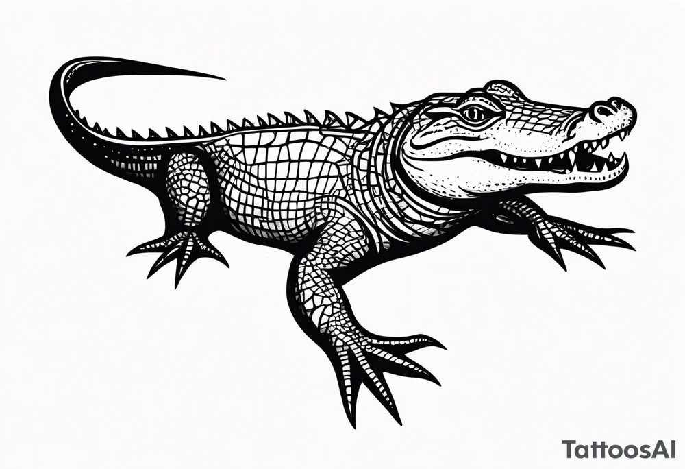 Full body alligator with tail leg top view tattoo idea