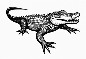 Full body alligator with tail leg top view tattoo idea