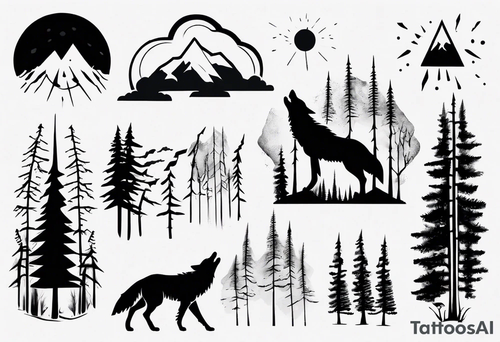 a thunderstorm over a forest and a wolf howling tattoo idea a thunderstorm over a forest and a wolf howling tattoo idea