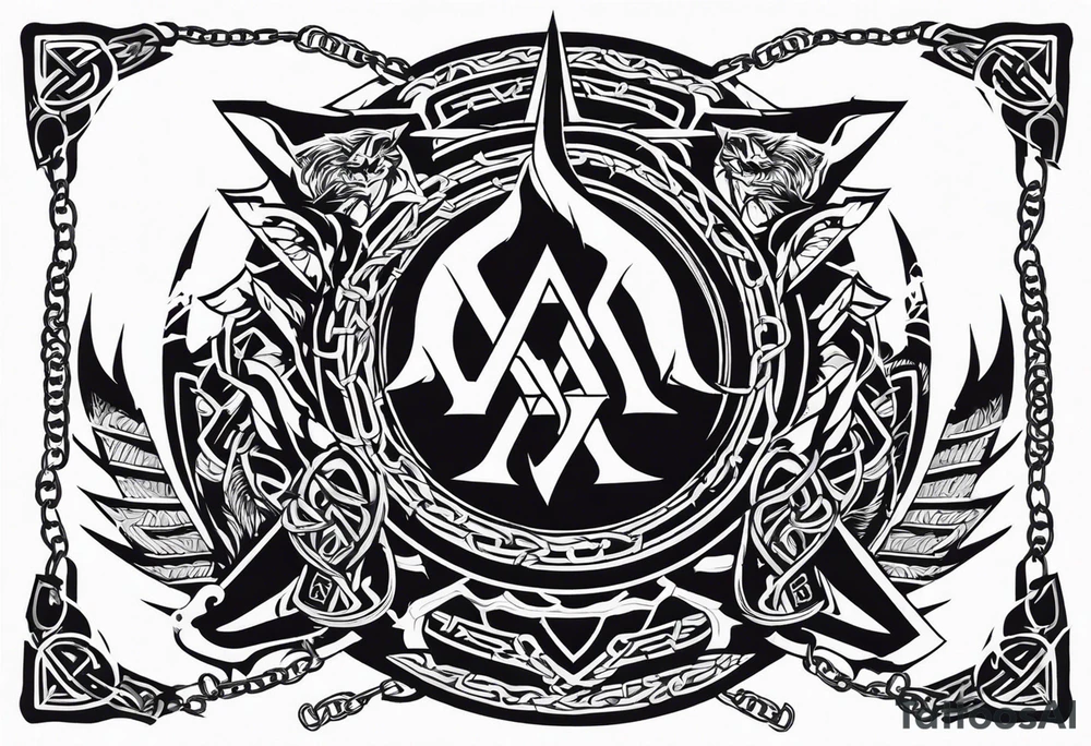 Valhalla sword shield dragon axe Valknut barbed wire chains tribal tattoo idea