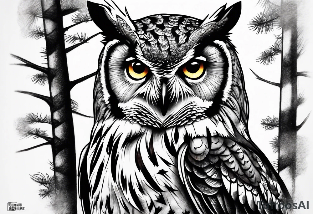 owl forest tattoo idea