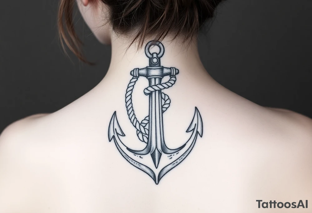 weathered anchor wrapped in nautical rope with sea waves tattoo idea