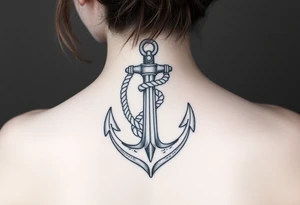 weathered anchor wrapped in nautical rope with sea waves tattoo idea