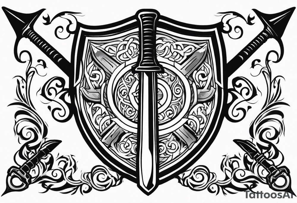 Valhalla sword shield fire axe tattoo idea