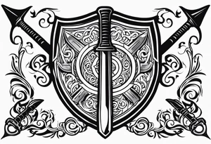 Valhalla sword shield fire axe tattoo idea