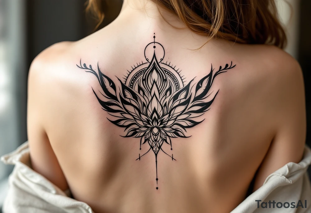 Fine thin lines very small minimalist tattoo combo of phenix and lotus tattoo idea