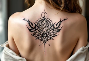 Fine thin lines very small minimalist tattoo combo of phenix and lotus tattoo idea