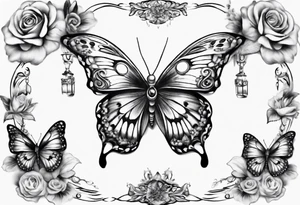 Butterfly wrap tattoos with large centre piece with moon and floral theme. Bracelet around ankle show on higher ankle tattoo idea