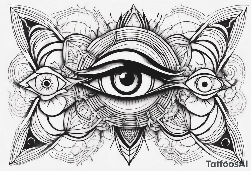 Third eye abstract fine line sketch style with artistic fill tattoo idea