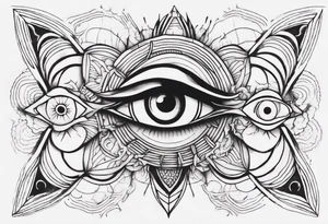 Third eye abstract fine line sketch style with artistic fill tattoo idea