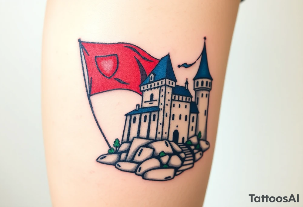 A Czech flag waving behind a medieval castle tattoo idea