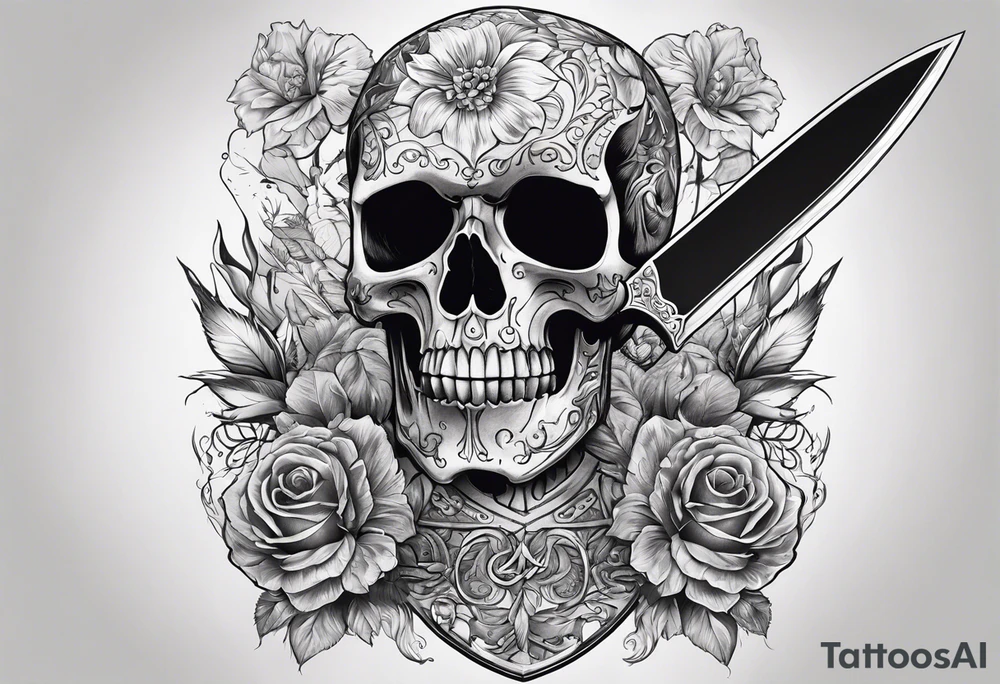 skelaton with knife in back tattoo idea