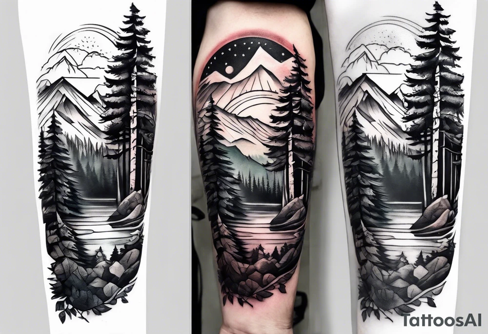 forest mountain forearm tattoo idea