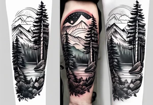 forest mountain forearm tattoo idea