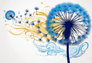 Blowing dandelion , blue color background tattoo idea