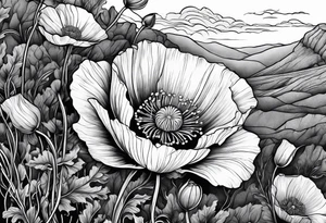 Poppy bush growing on cliff tattoo idea