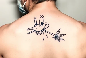 Older Daffy duck smoking a joint of marijuana tattoo idea