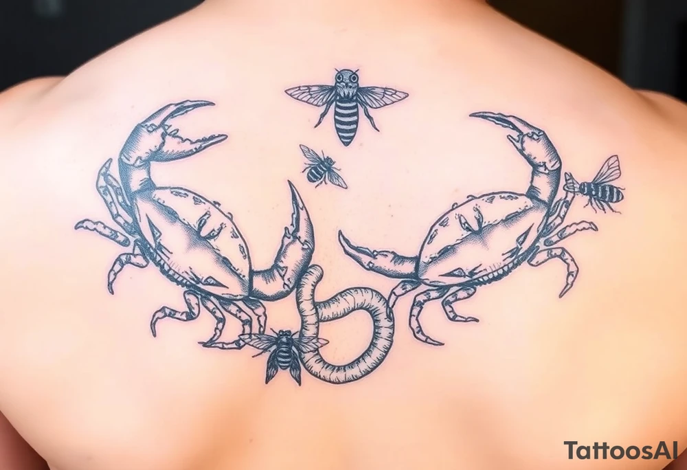 Crabs, fish, snake, bees tattoo idea
