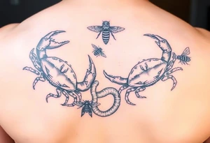 Crabs, fish, snake, bees tattoo idea